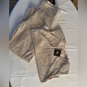 Skies Are Blue Sequin Jumpsuit in Silver